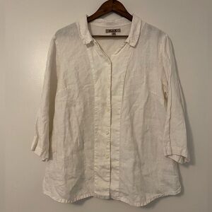 Flax Cream Linen Button Up Collard Blouse Neutral Top Size Medium